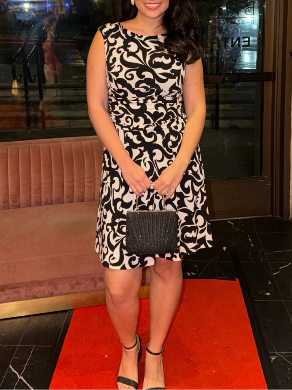 Black & White Printed Sleeveless A-Line Dress